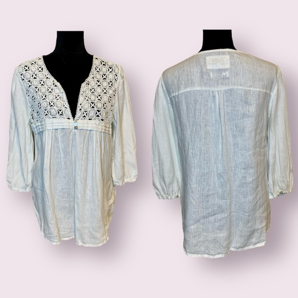 Malvin Tops - Malvin Germany Linen Peasant Top Open Crochet From Anthro White Size Medium 8